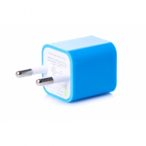 Сетевой адаптер USB mini Кубик 0.7 A, голубой